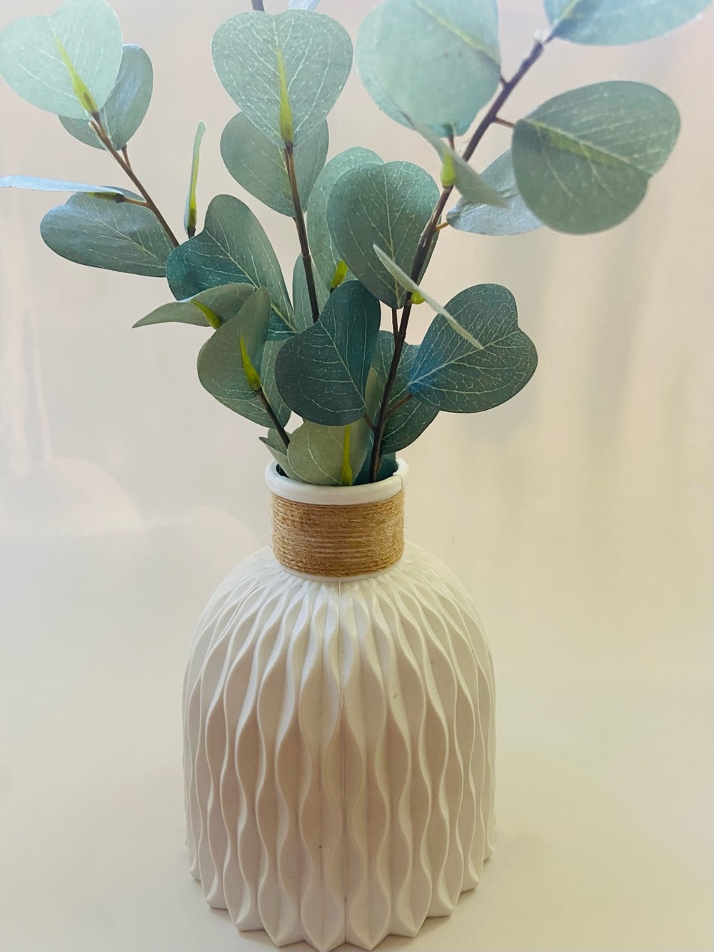 White Textured Melamine Vase with Twine Accent
